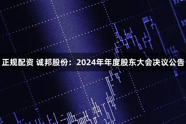 正规配资 诚邦股份：2024年年度股东大会决议公告