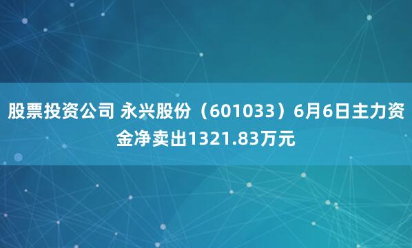股票投资公司 永兴股份（601033）6月6日主力资金净卖出1321.83万元